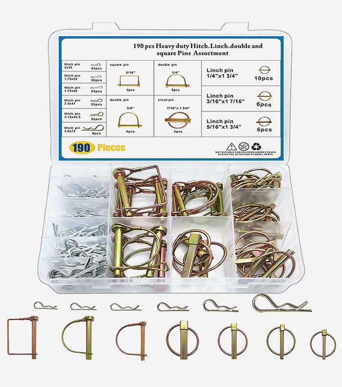 190PC Heavy Duty Hitch Linch Double & Square Pins