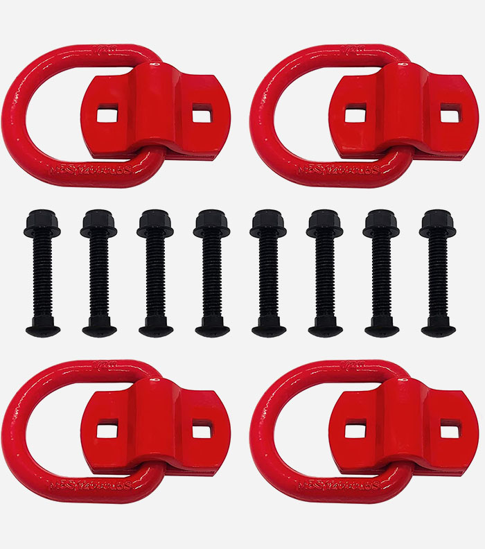 4PCS Heavy Duty Bolt-On Forged D Ring Red