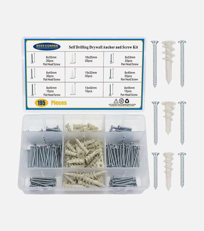 Self Drilling Drywall Anchor and Screw 195PCS