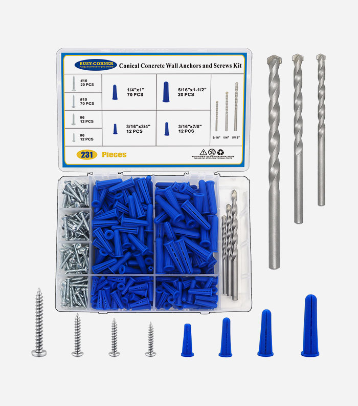 Conical Concrete Wall Anchor and Screw 231PCS