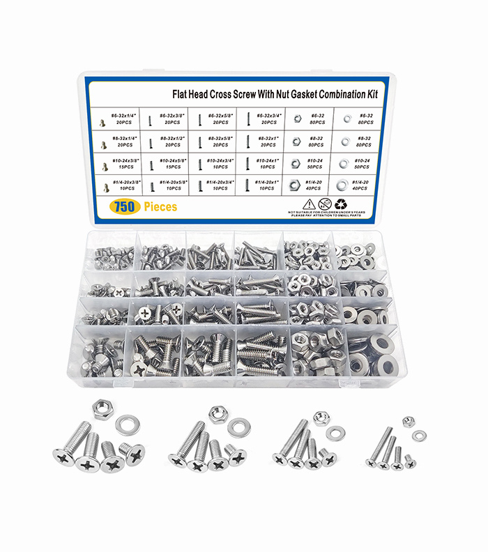 Flat Head Cross Screw with Nut Gasket Combination 750PCS