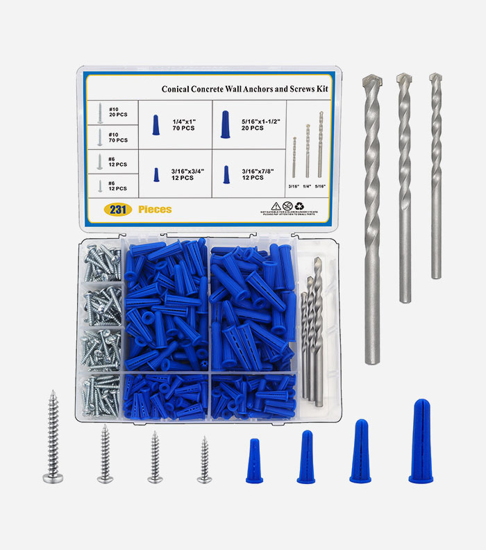 Conical Concrete Wall Anchor and Screw 231PCS