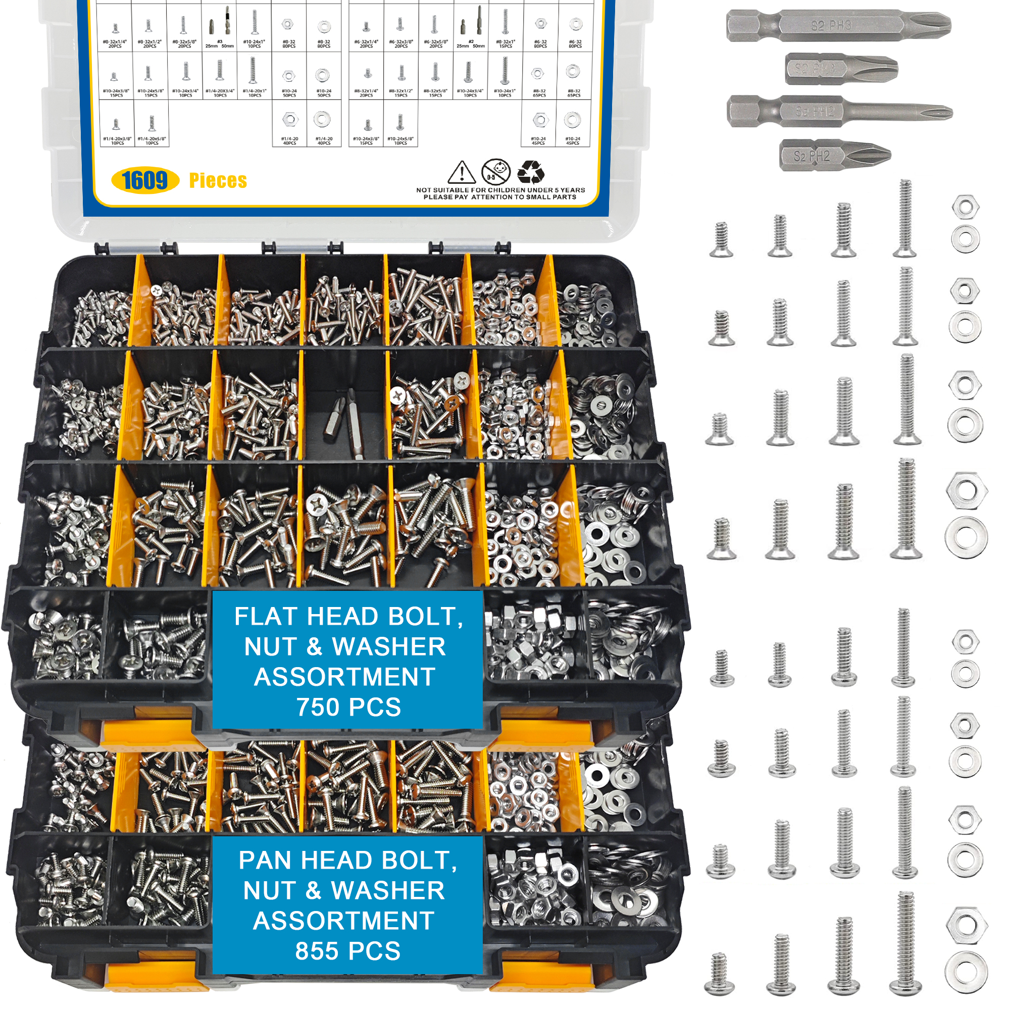 Stainless Steel Screw with Nut Combination 1609PCS